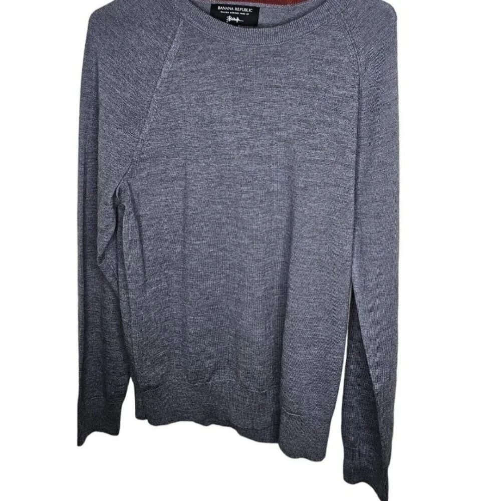 Banana Republic Italian Merino Yarn Baruffa Pullover Sweater Size M Gray